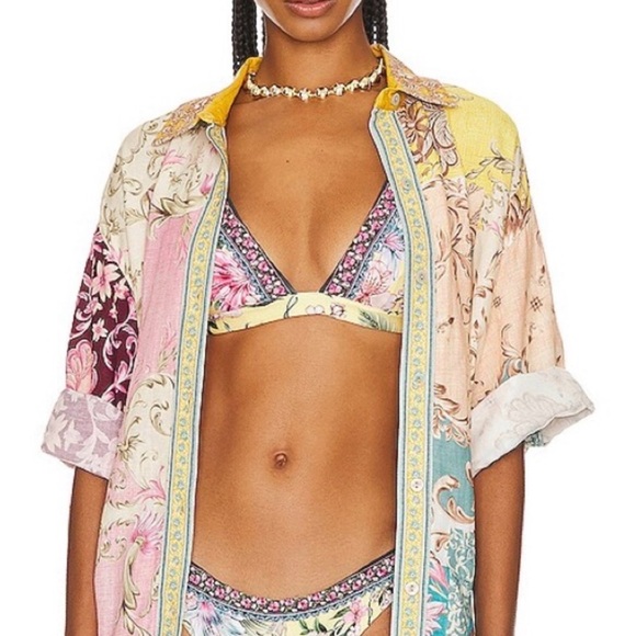 AGUA BENDITA | Chrissy Merzin Button Front Shirt Coverup Dress Women’s Size M - Picture 3 of 11